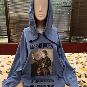 Ukrainian designer Blue Graphic Hoodie with No Smoking  Print